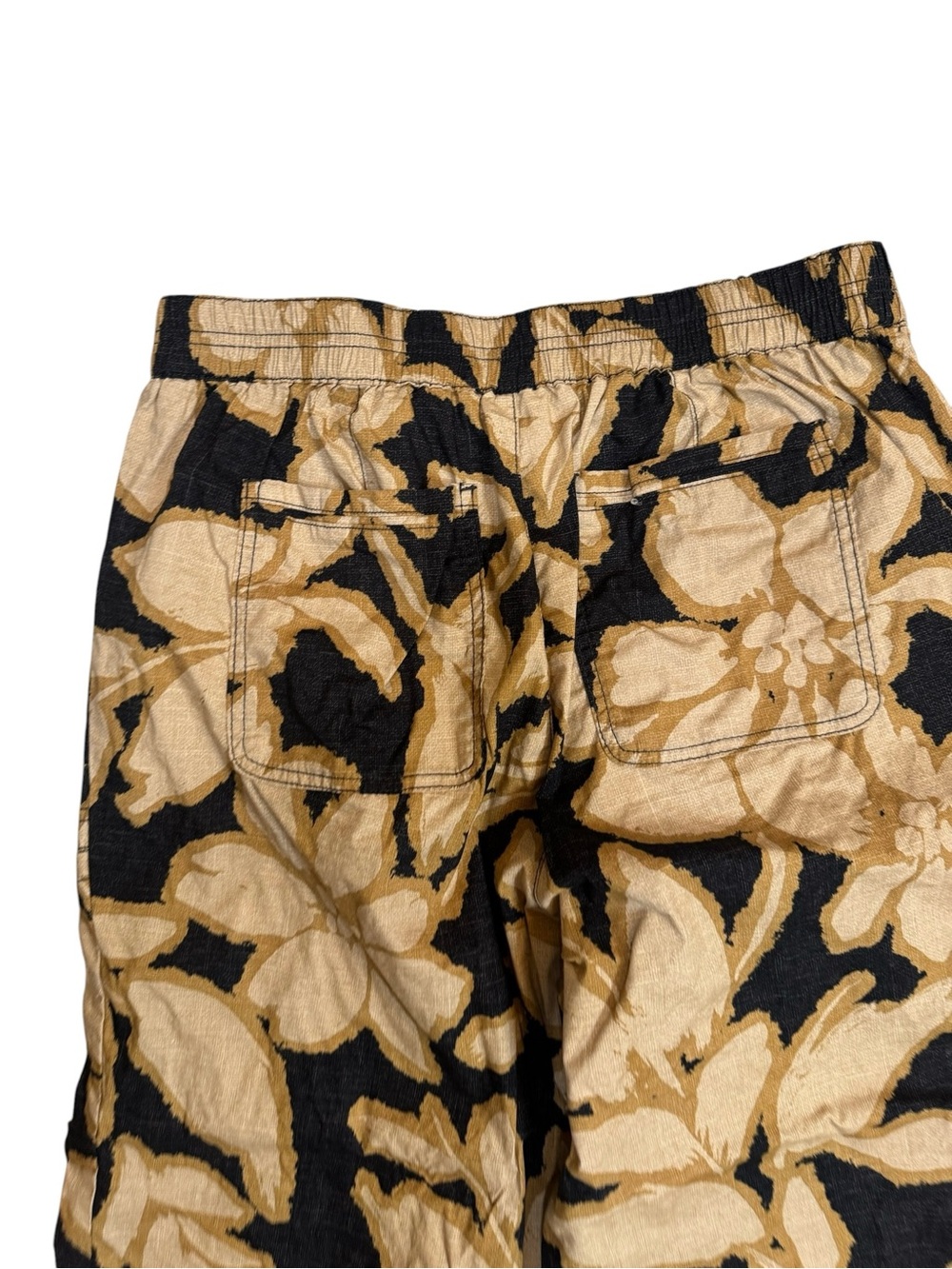 Democracy Floral Wide Leg Crop Pants Black Tan Beige Size 12 - Picture 8 of 9